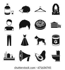 Atelier, appearance and other web icon in black style.architecture, food, clothing icons in set collection.