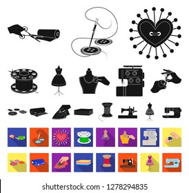 Atelier and equipment black,flat icons in set collection for design. Sewing of outer clothing vector symbol stock web illustration.