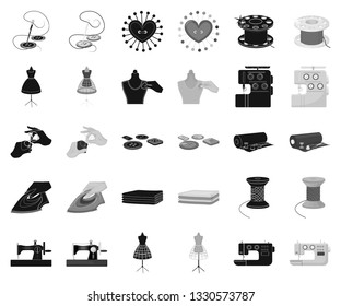 Atelier and equipment black,monochrome icons in set collection for design. Sewing of outer clothing vector symbol stock web illustration.
