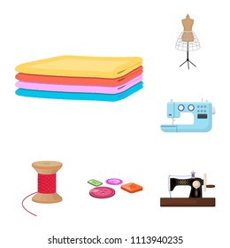 Atelier and equipment cartoon icons in set collection for design. Sewing of outer clothing vector symbol stock web illustration.
