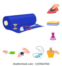 Atelier and equipment cartoon icons in set collection for design. Sewing of outer clothing vector symbol stock web illustration.