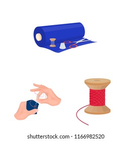 Atelier and equipment cartoon icons in set collection for design. Sewing of outer clothing vector symbol stock web illustration.