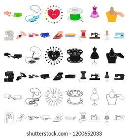 Atelier and equipment cartoon icons in set collection for design. Sewing of outer clothing vector symbol stock web illustration.