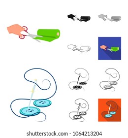 Atelier and equipment cartoon,black,flat,monochrome,outline icons in set collection for design. Sewing of outer clothing vector symbol stock web illustration.