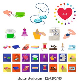 Atelier and equipment cartoon,flat icons in set collection for design. Sewing of outer clothing vector symbol stock web illustration.
