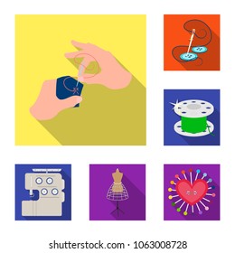 Atelier and equipment flat icons in set collection for design. Sewing of outer clothing vector symbol stock web illustration.