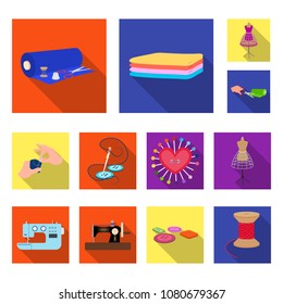 Atelier and equipment flat icons in set collection for design. Sewing of outer clothing vector symbol stock web illustration.