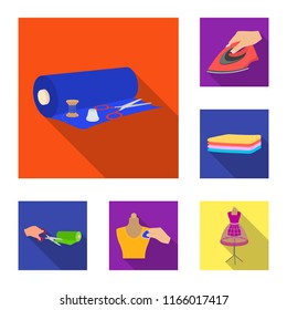 Atelier and equipment flat icons in set collection for design. Sewing of outer clothing vector symbol stock web illustration.