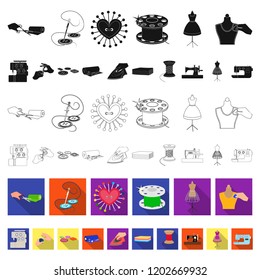 Atelier and equipment flat icons in set collection for design. Sewing of outer clothing vector symbol stock web illustration.