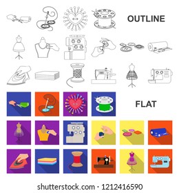 Atelier and equipment flat icons in set collection for design. Sewing of outer clothing vector symbol stock web illustration.