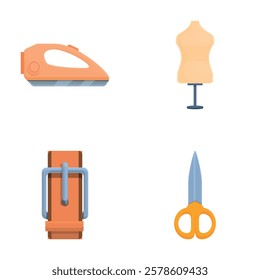 Atelier equipment icons set cartoon vector. Equipment for repair and tailoring. Handicraft, hobby