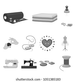 Atelier and equipment monochrome icons in set collection for design. Sewing of outer clothing vector symbol stock web illustration.