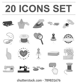 Atelier and equipment monochrome icons in set collection for design. Sewing of outer clothing vector symbol stock web illustration.