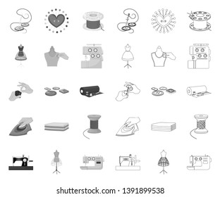 Atelier and equipment mono,outline icons in set collection for design. Sewing of outer clothing vector symbol stock web illustration.