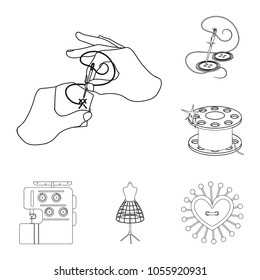 Atelier and equipment outline icons in set collection for design. Sewing of outer clothing vector symbol stock web illustration.