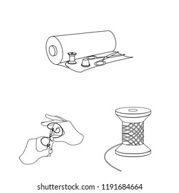 Atelier and equipment outline icons in set collection for design. Sewing of outer clothing vector symbol stock web illustration.