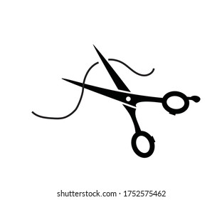 Atelier - scissors and threads. Beauty salon (hairdresser) - scissors and hair.