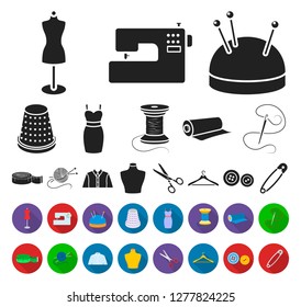 Atelier and sewing black,flat icons in set collection for design. Equipment and tools for sewing vector symbol stock web illustration.