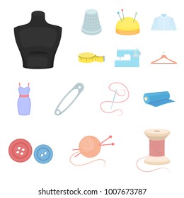 Atelier and sewing cartoon icons in set collection for design. Equipment and tools for sewing vector symbol stock web illustration.
