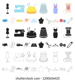 Atelier and sewing cartoon icons in set collection for design. Equipment and tools for sewing vector symbol stock web illustration.