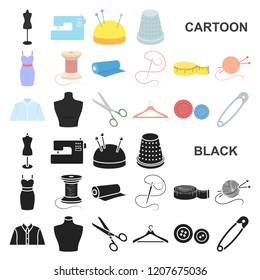 Atelier and sewing cartoon icons in set collection for design. Equipment and tools for sewing vector symbol stock web illustration.