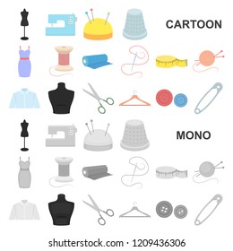 Atelier and sewing cartoon icons in set collection for design. Equipment and tools for sewing vector symbol stock web illustration.