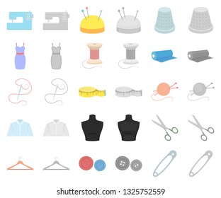 Atelier and sewing cartoon,monochrom icons in set collection for design. Equipment and tools for sewing vector symbol stock web illustration.