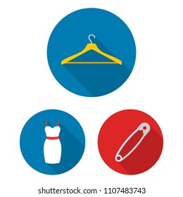Atelier and sewing flat icons in set collection for design. Equipment and tools for sewing vector symbol stock web illustration.