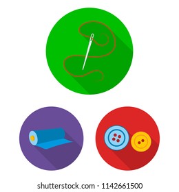 Atelier and sewing flat icons in set collection for design. Equipment and tools for sewing vector symbol stock web illustration.