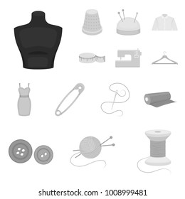 Atelier and sewing monochrome icons in set collection for design. Equipment and tools for sewing vector symbol stock web illustration.