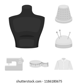 Atelier and sewing monochrome icons in set collection for design. Equipment and tools for sewing vector symbol stock web illustration.