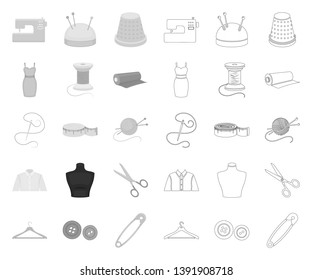 Atelier and sewing mono,outline icons in set collection for design. Equipment and tools for sewing vector symbol stock web illustration.