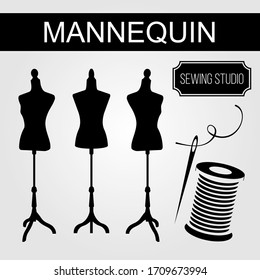 
Ateliers mannequins. Vector in black and white version on a white background.