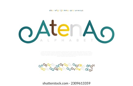 Atena abstract digital technology logo font alphabet. Minimal modern urban fonts for logo, brand etc. Typography typeface uppercase lowercase and number. vector illustration