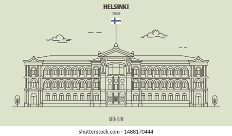 Ateneum in Helsinki, Finland. Landmark icon in linear style