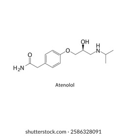 Atenolol skeletal structure.Beta-Blocker compound schematic illustration. Simple diagram, chemical formula.