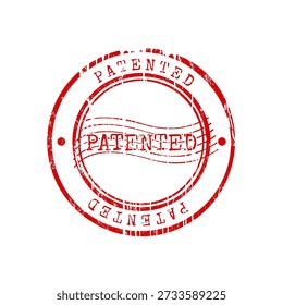 atented rubber stamp, red grunge seal with wavy lines, vector illustration