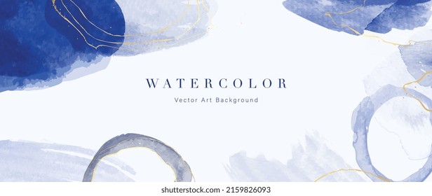 vector de fondo de arte atercolor. Diseño de fondo de escritorio con pincel de pintura y arte de línea dorada. Color de agua beige azul del tono de la Tierra Ilustración para impresiones, arte de pared, cubierta y tarjetas de invitación.