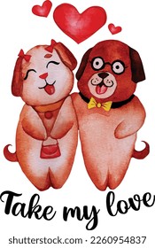 atercolor valentines day dog couple clipart