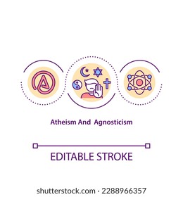 Atheismus und Agnostik-Konzept Symbol. Glaubensmissbrauch. Theologische Frage. Religiöse Themen Idee dünne Linie Illustration. Vektorgrafik einzeln Umriss RGB Farbzeichnung. Bearbeitbarer Hub