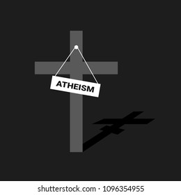 Atheism and atheistic non-believing by atheist - religion, religous faith and belief is abandoned and denied by non-believer. Vector illustartion of empty christian cross. Vector illustration