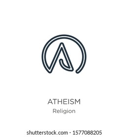 Atheism icon. Thin linear atheism outline icon isolated on white background from religion collection. Line vector sign, symbol for web and mobile