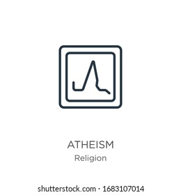 Atheism icon. Thin linear atheism outline icon isolated on white background from religion collection. Line vector sign, symbol for web and mobile