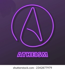 atheism neon sign, modern glowing banner design, colorful modern design trends on black background. Vector illustration.