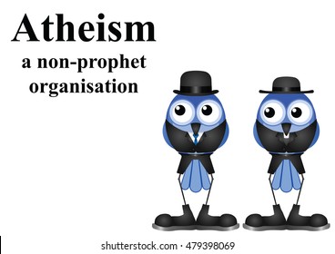 Atheism a non prophet organisation isolated on white background with copy space for own text