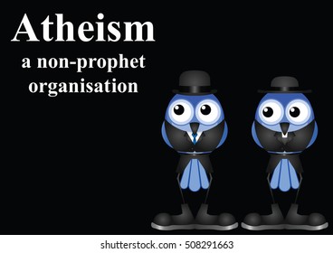 Atheism a non prophet organisation isolated on black background with copy space for own text