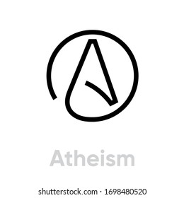 Atheism Religion icon. Editable line vector. Abstract letter A inside a circle, a sign of the negation of God. Single pictogram.