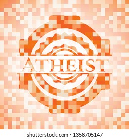 Atheist abstract emblem, orange mosaic background
