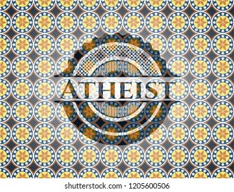 Atheist arabic style badge. Arabesque decoration.