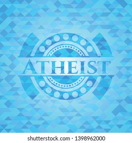 Atheist light blue emblem with triangle mosaic background